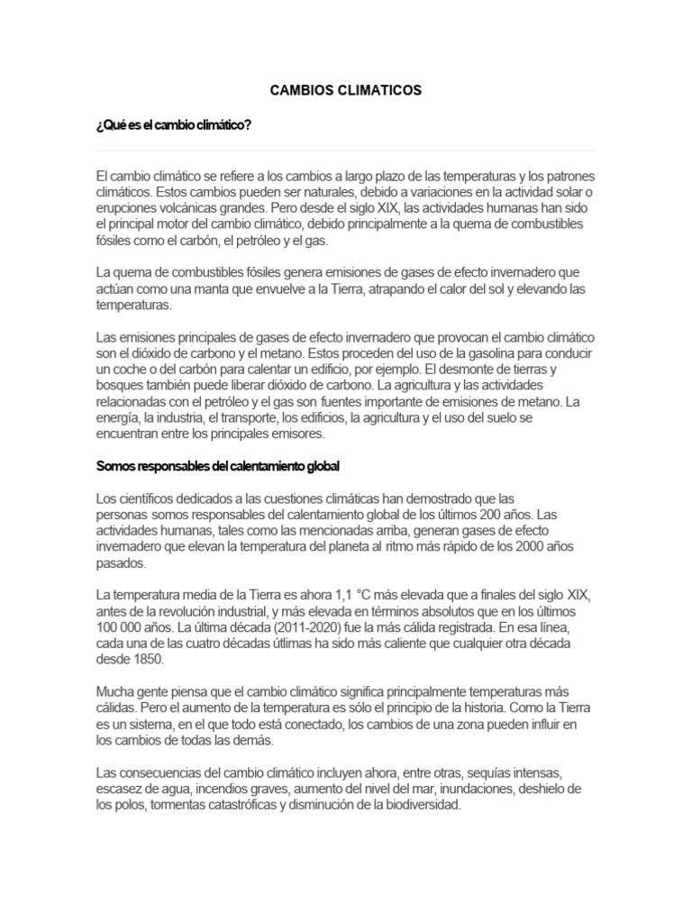 Causas y efectos del cambio climático | PDF | Gases de efecto ...