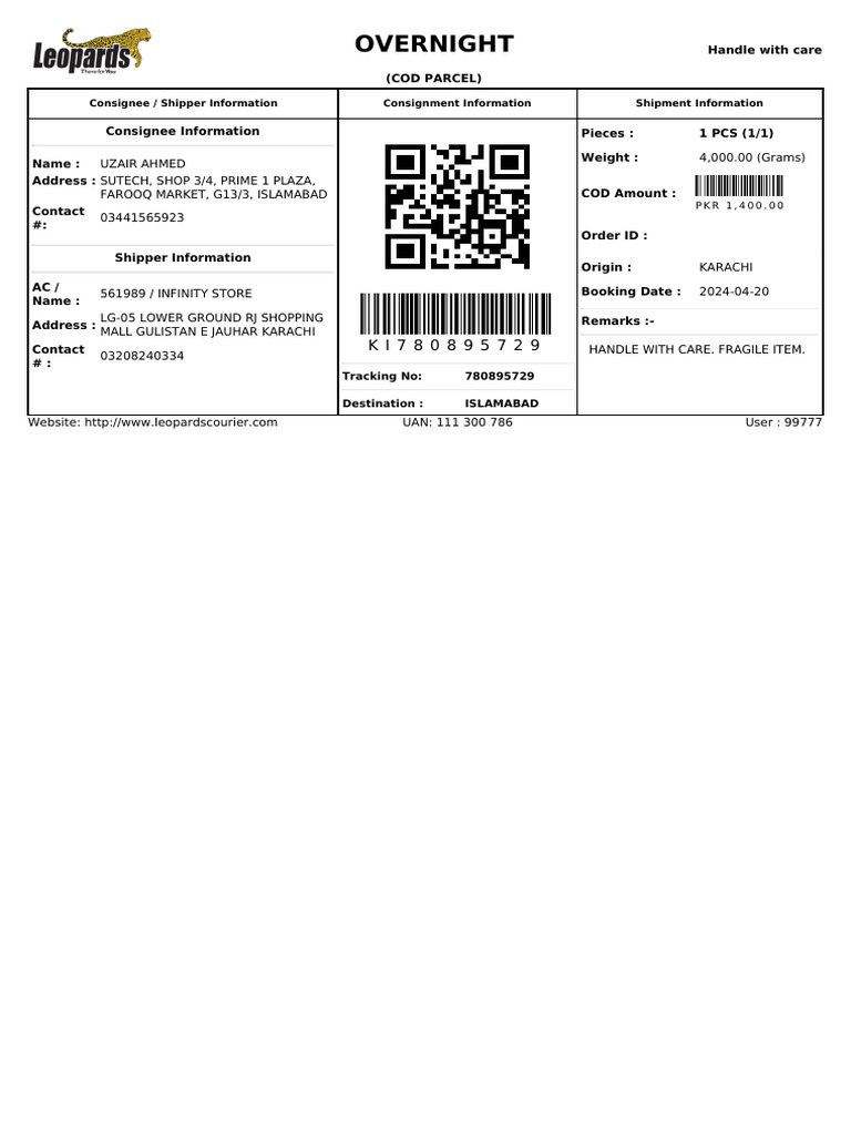 Overnight COD Parcel Shipment Details | PDF | Freight Transport ...
