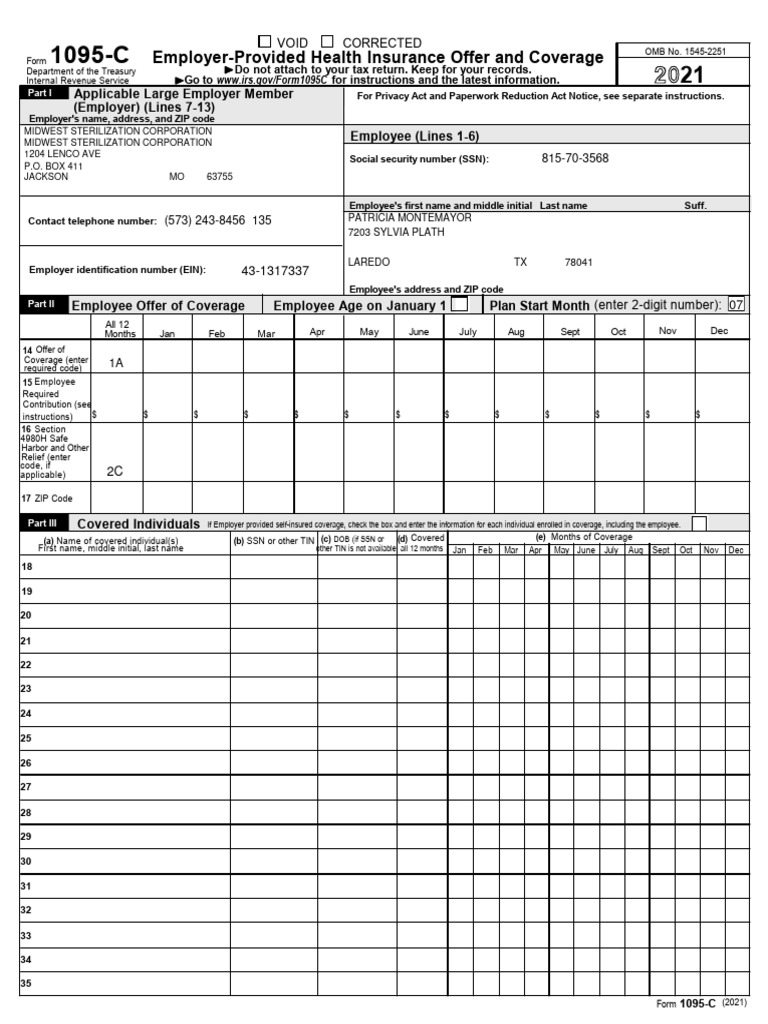 1095-C__Form | PDF | Social Security Number | Taxation