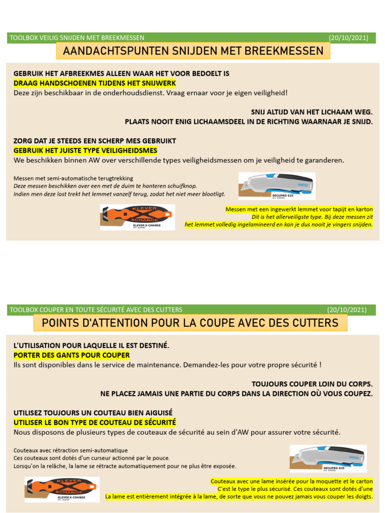 Sécurité lors de l'utilisation de cutters | PDF