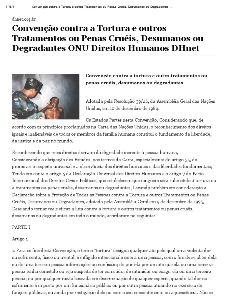 Convenção Contra A Tortura e Outros Tratamentos Ou Penas Cruéis ...