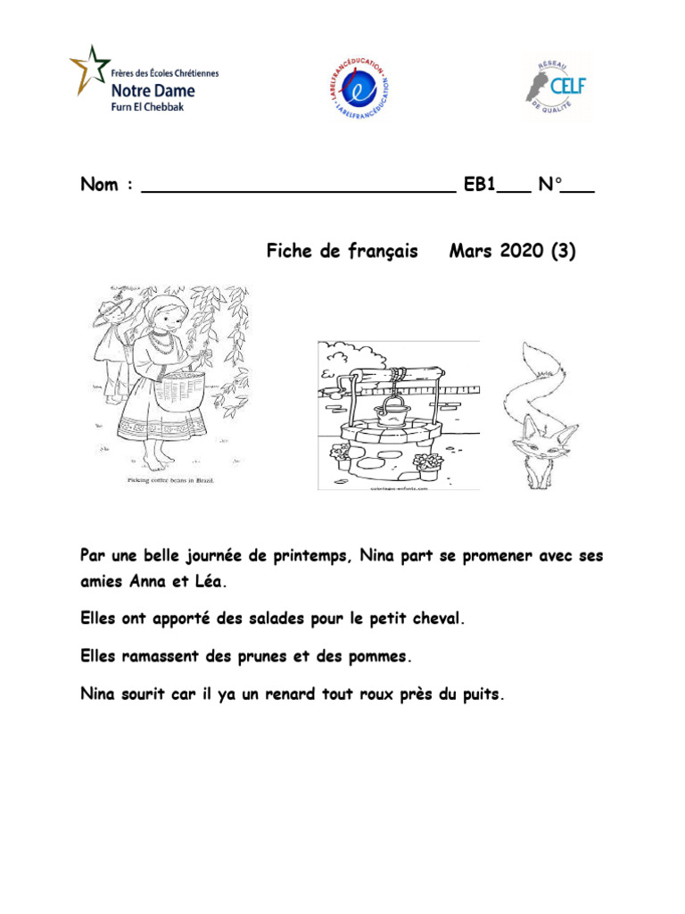 Fiche de compréhension EB1 | PDF | Arts du langage et discipline