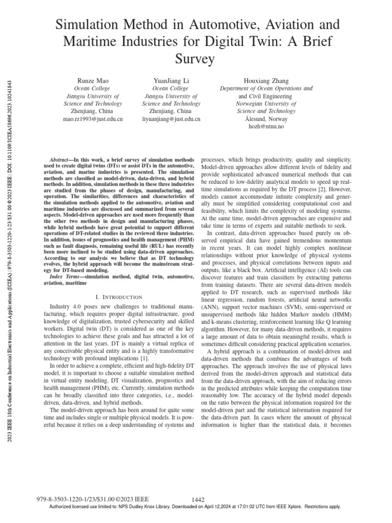 Simulation Methods for Digital Twins in Industries | PDF | Simulation ...