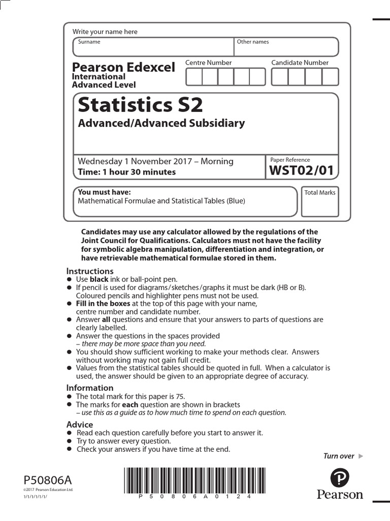 Edexcel IAL S2 Exam Instructions | PDF | Applied Mathematics | Mathematics