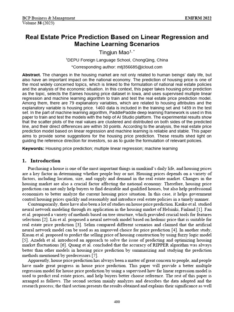 Real Estate Price Prediction Model | PDF | Linear Regression ...