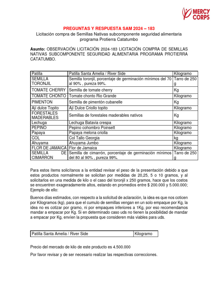 Preguntas y Respuesta Sam 2024 - 183 Semillas Nativas | PDF | Kilogramo ...