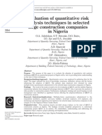Evaluation of Quantitative Risk Analysis Techniques in Selected Large Construction Companies in Nigeria