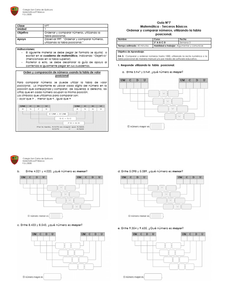 M3 semana 3 actividad 3 ordenar y comparar n meros utilizando la tabla