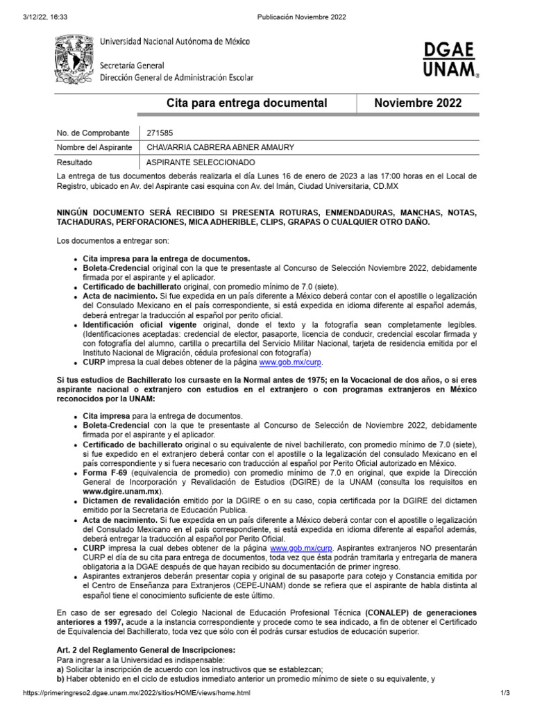 Entrega Documentos UNAM Enero 2023 | PDF
