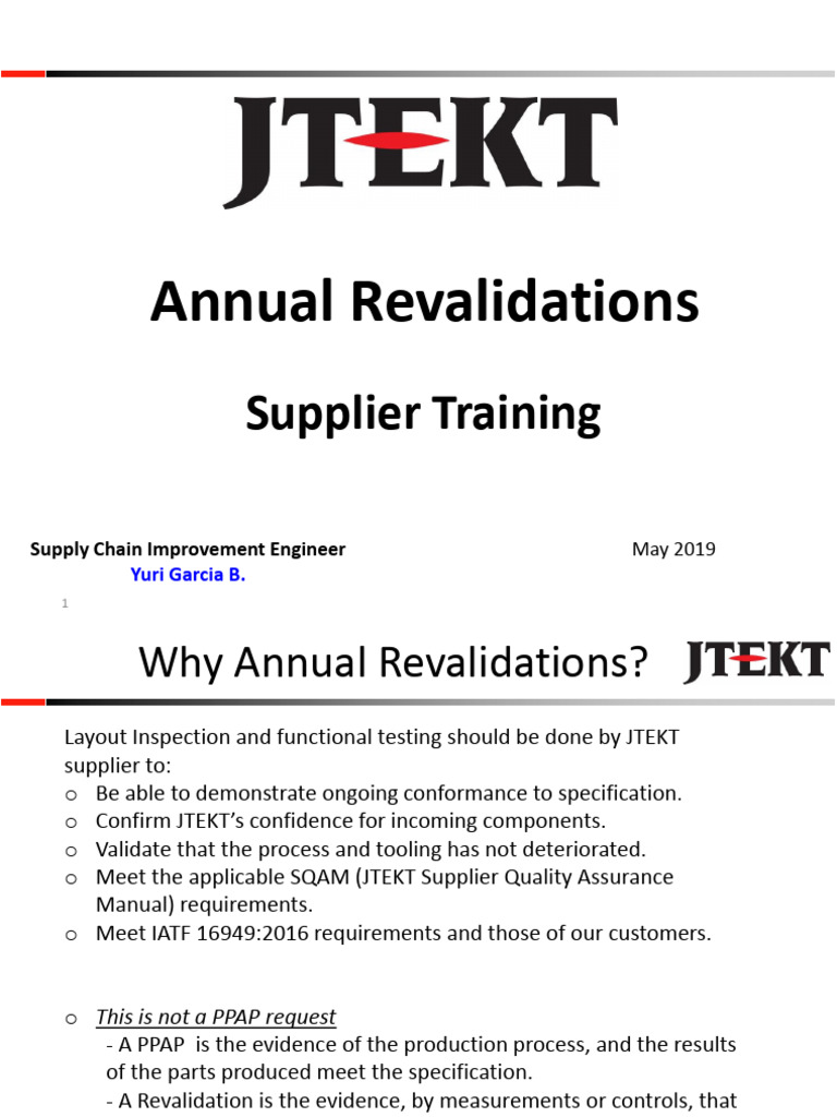 Supplier Training Jtekt Annual Revalidations Pdf Specification
