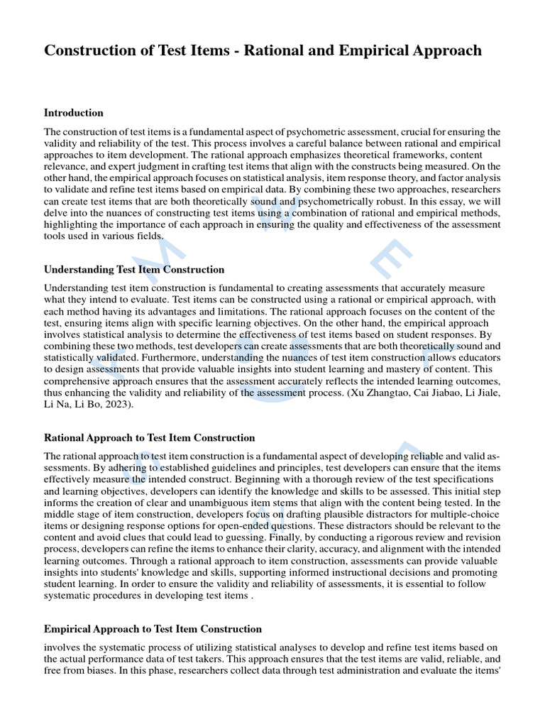 Test Item Construction: Rational vs Empirical | PDF | Educational ...