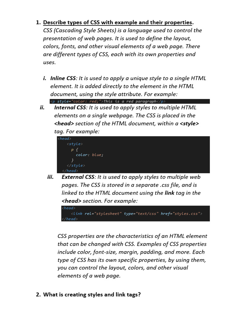 Describe Types of CSS With Example and Their Properties | Download Free ...