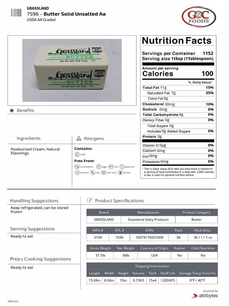 Grassland Unsalted Butter USDA AA | PDF | Butter | Dairy