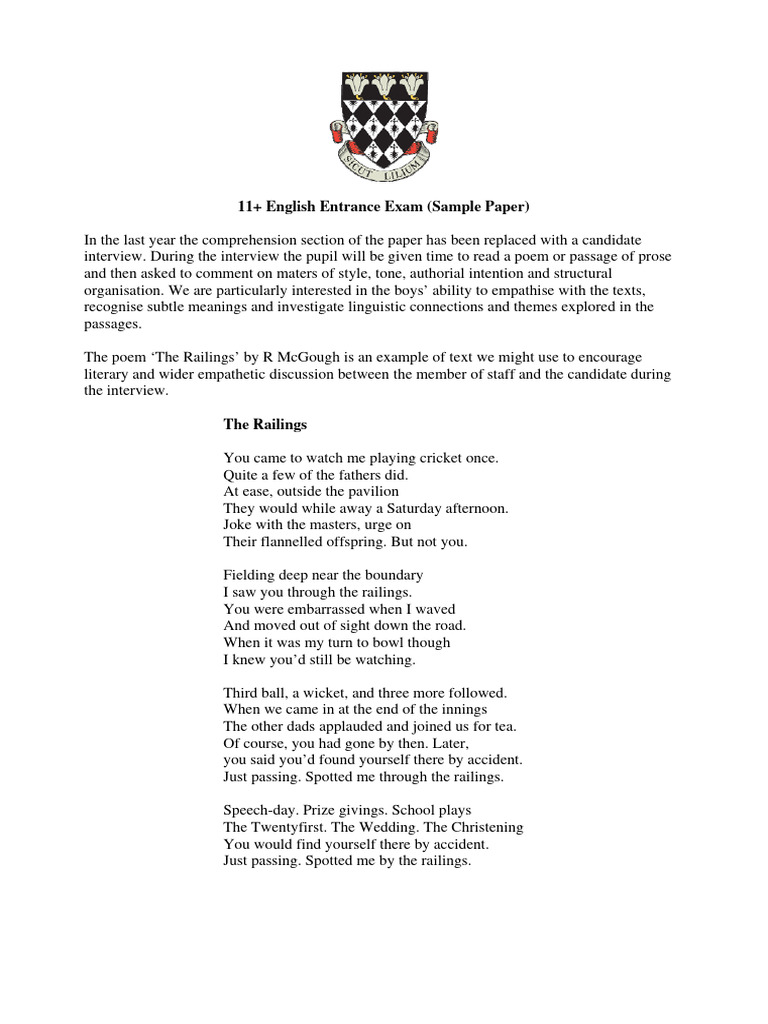 Magdalen College School 11 Plus English Sample Paper PDF