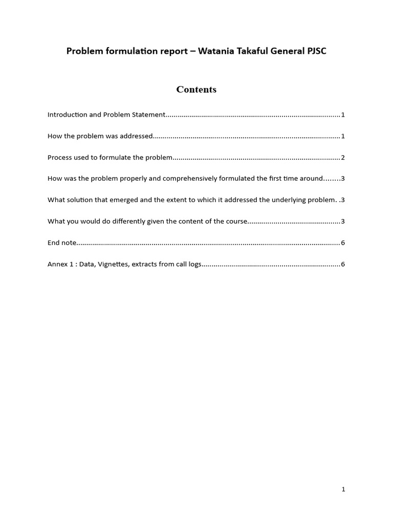 Problem formulation report v1 pdf call centre business