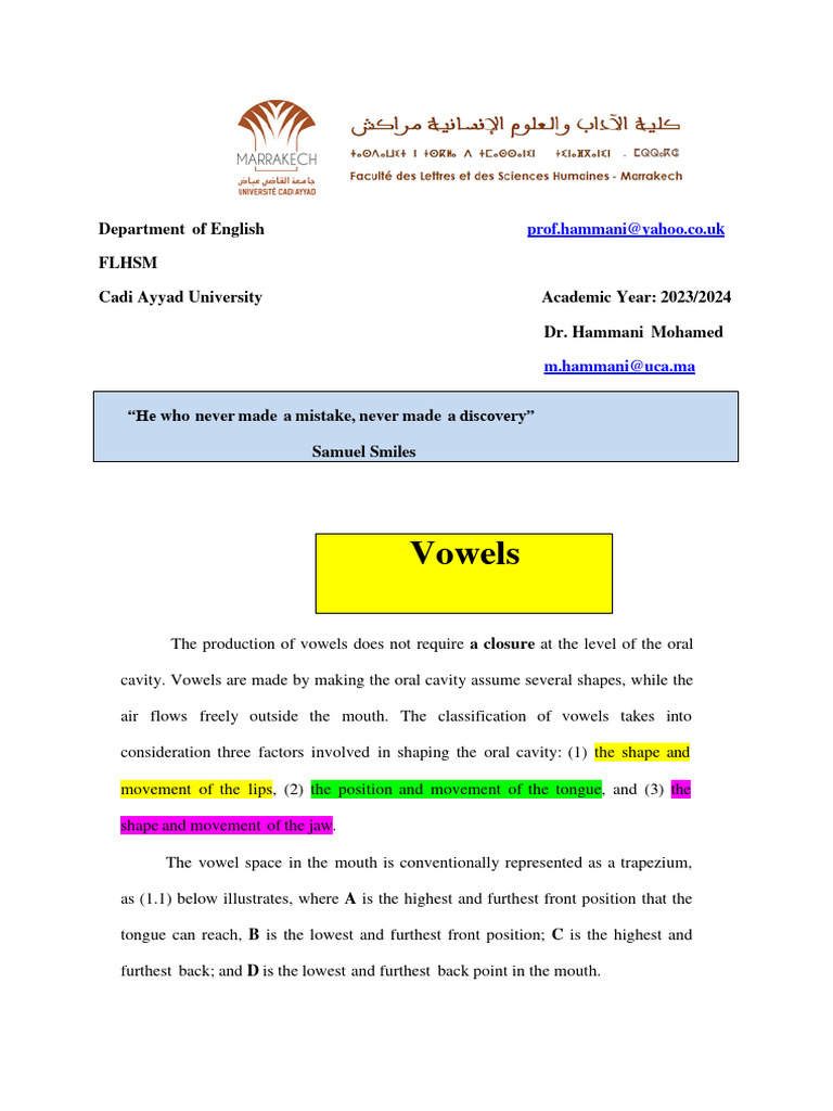 Vowelspdf Pdf Phonetics Consonant