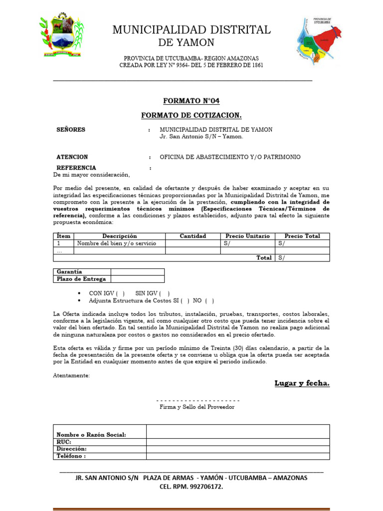 Cotización para Municipalidad de Yamon | PDF | Oferta (economía ...