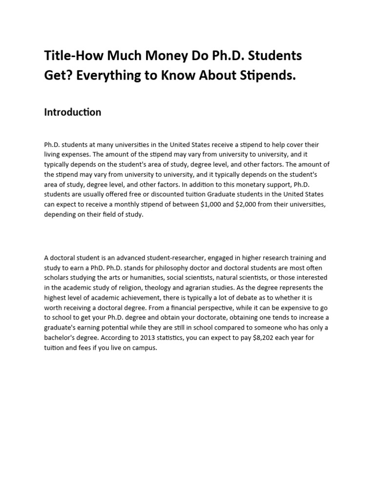 HOW MUCH IS A PHD STIPEND intelligence overview