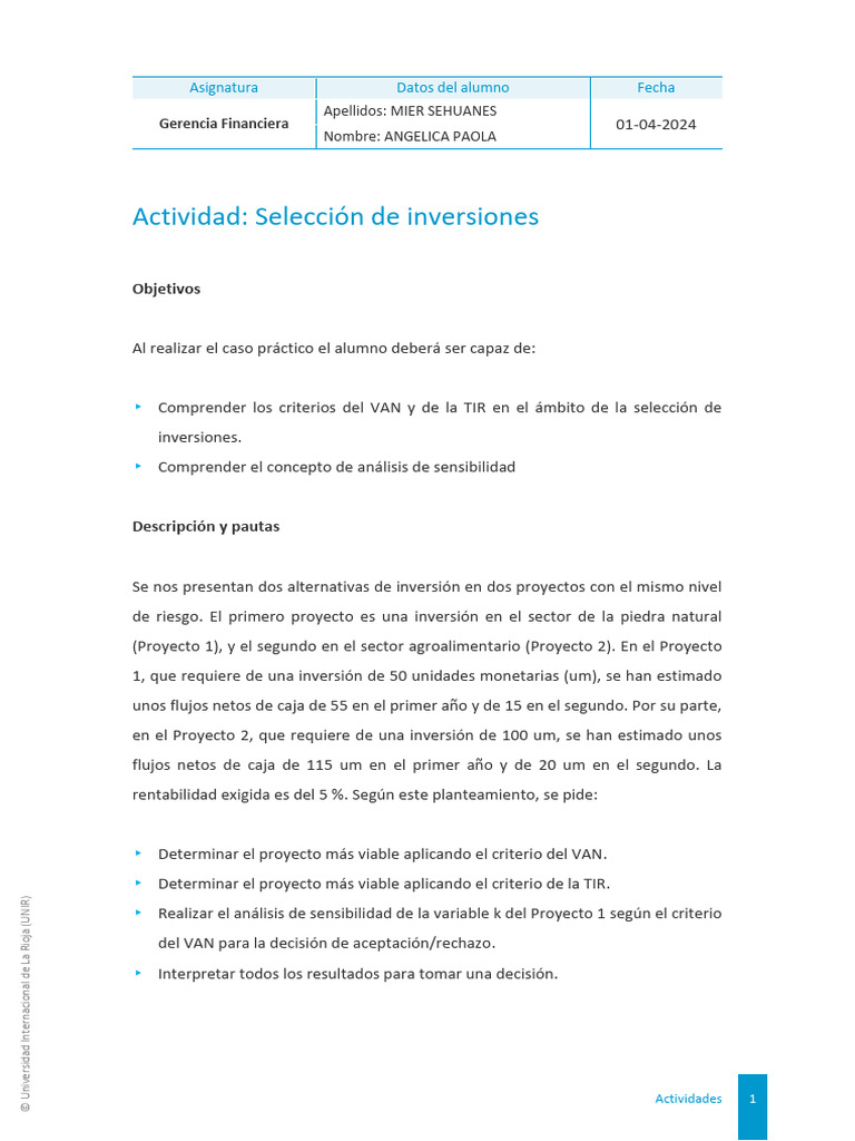 Análisis de Inversiones: VAN y TIR | PDF | Tasa interna de retorno
