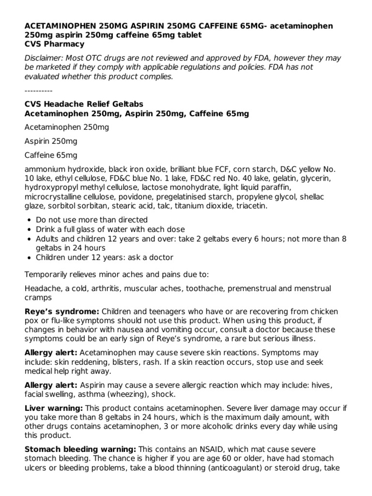 acetaminophen aspirin caffeine PI PDF Aspirin Nonsteroidal Anti Inflammatory Drug