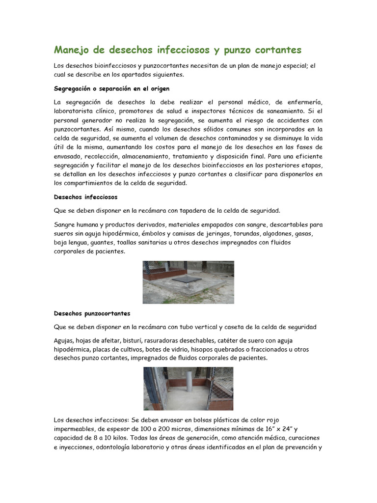 Manejo De Desechos Infecciosos Y Punzo Cortantes Pdf Residuos