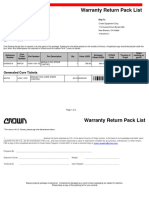 Warranty Return Pack List: Generated Core Tickets