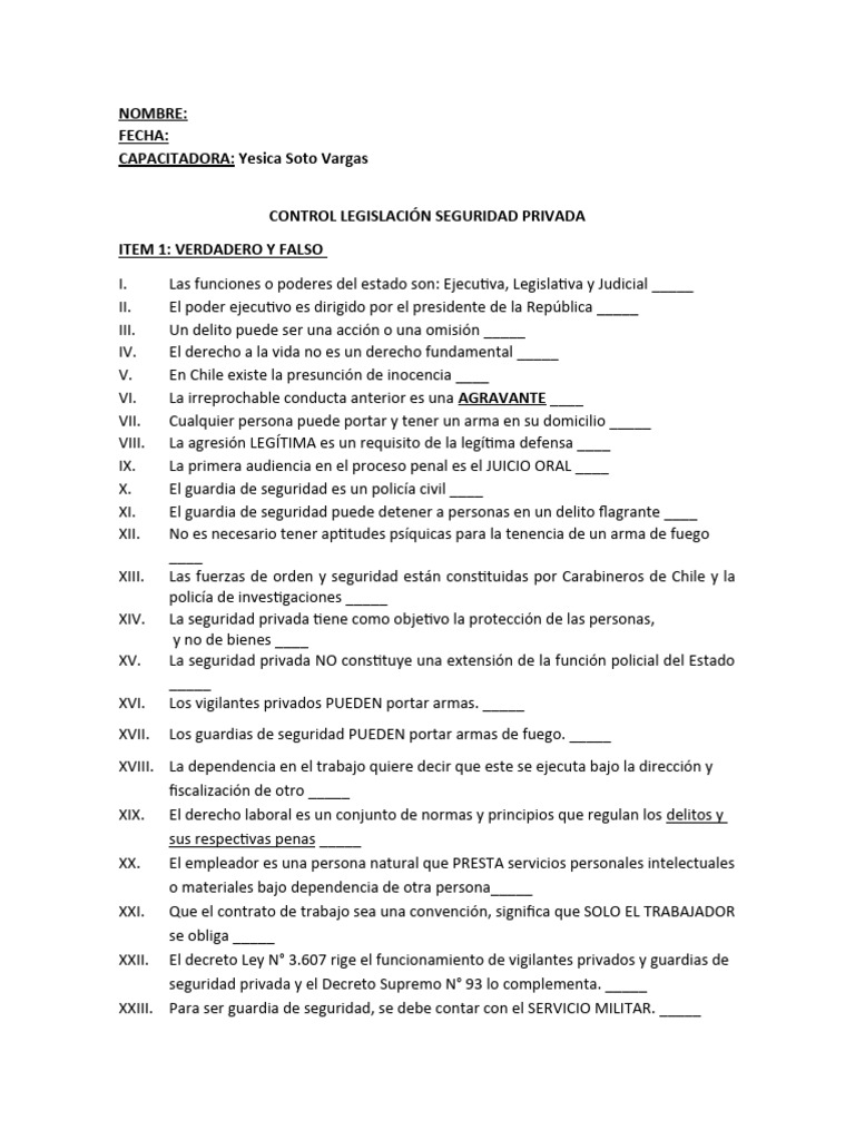 Control de Legislación en Seguridad Privada | PDF | Policía | Guardia ...