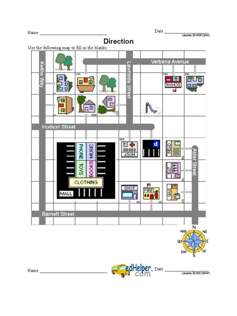 Directional Map Fill-in Activity | PDF