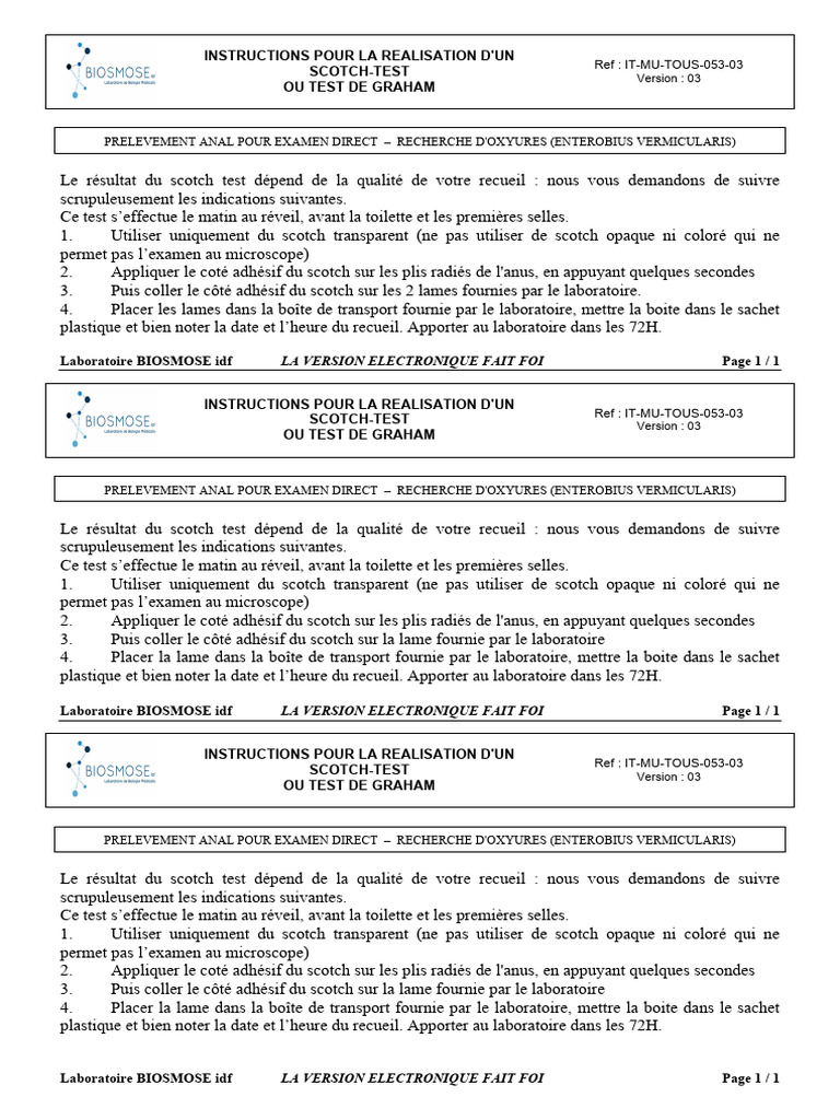 Instructions pour le Scotch-Test Oxyures | PDF