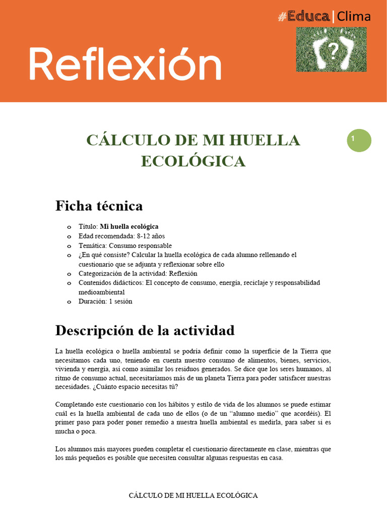Calcula tu huella ecológica infantil | PDF | Residuos | Entorno natural