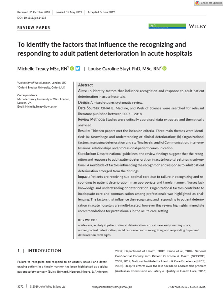 Journal of Advanced Nursing - 2019 - Treacy - To Identify The Factors ...