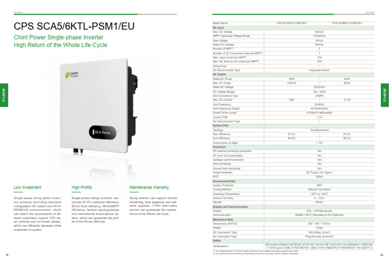 Chint CPS SCA Inverter Specifications | PDF | Power Inverter ...