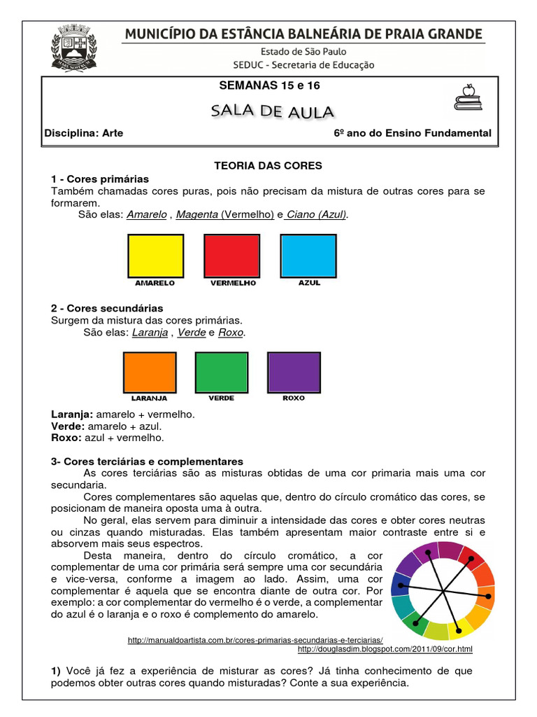 Teoria das Cores para 6º Ano | PDF | Cor | Vermelho
