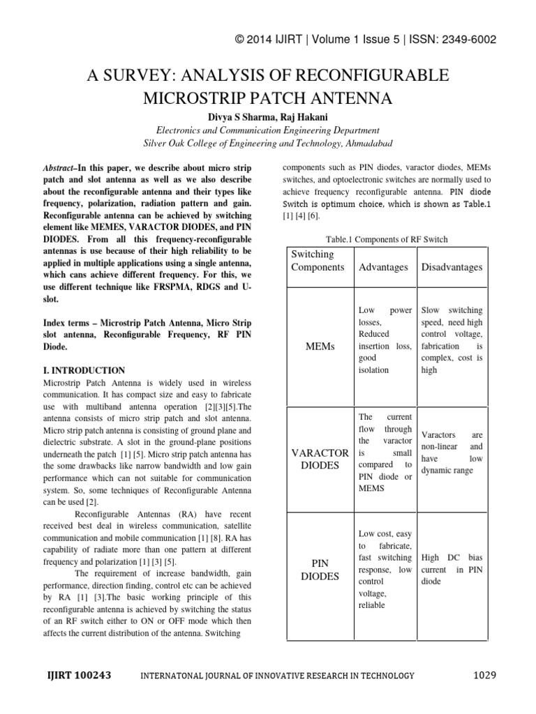 A Survey Analysis of Reconfigurable Micr | PDF | Antenna (Radio) | Mimo