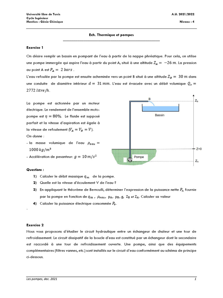 Calculs de pompes en génie chimique | PDF | Pompe | Pression
