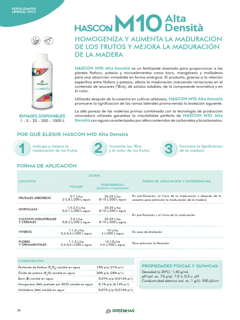Fertilizante HASCON M10 Alta Densità | PDF | Química | Sustancias químicas