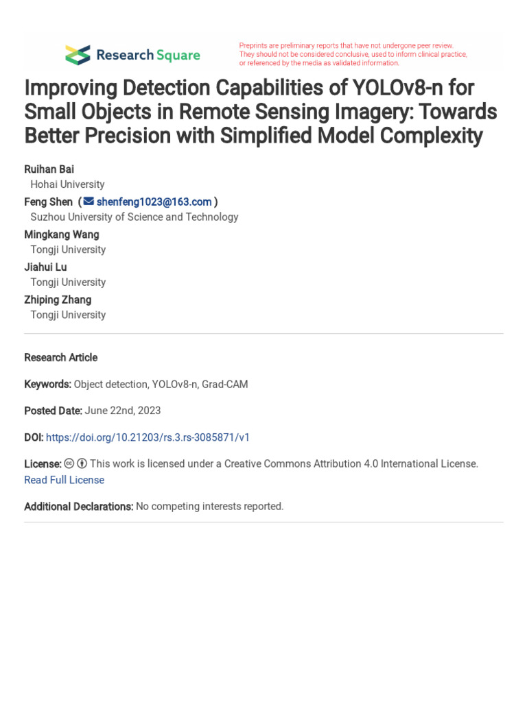 Improving Detection Capabilities of YOLOv8-n For S | PDF | Deep ...