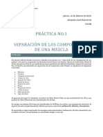 Informe de Práctica No.1 Separación de Componentes de Una Mezcla