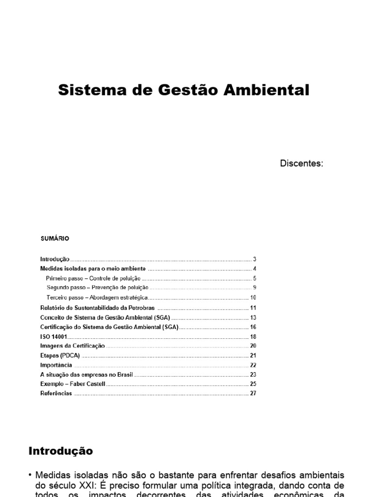 Sistema de Gestão Ambiental e Sustentabilidade | PDF | Gestão de ...