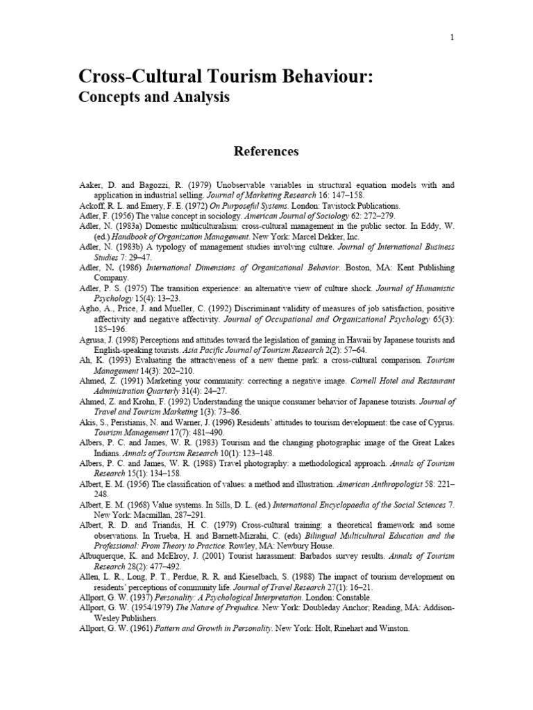 Cross Cultural Tourism Behaviour Download Free Pdf Psychology Tourism