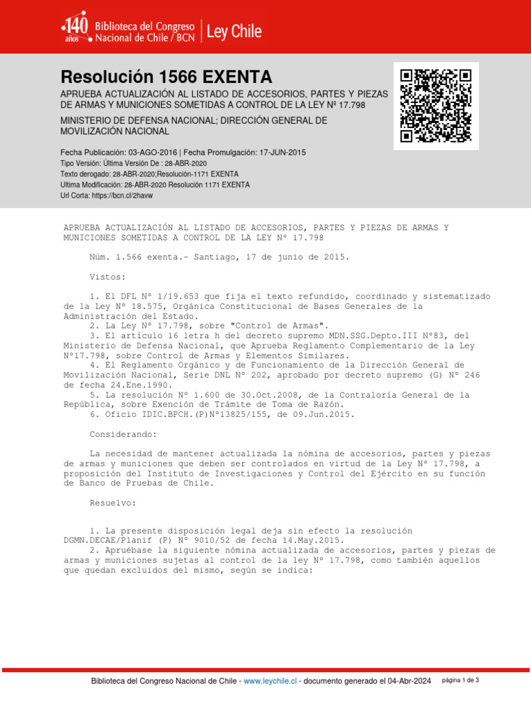 Partes Piezas Controladas Resolucion-1566-EXENTA - 2016 DGMN | PDF ...