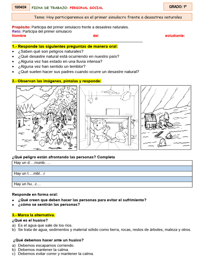 1° FICHA DE TRABAJO - ABRIL-PERSONAL SOCIAL | PDF