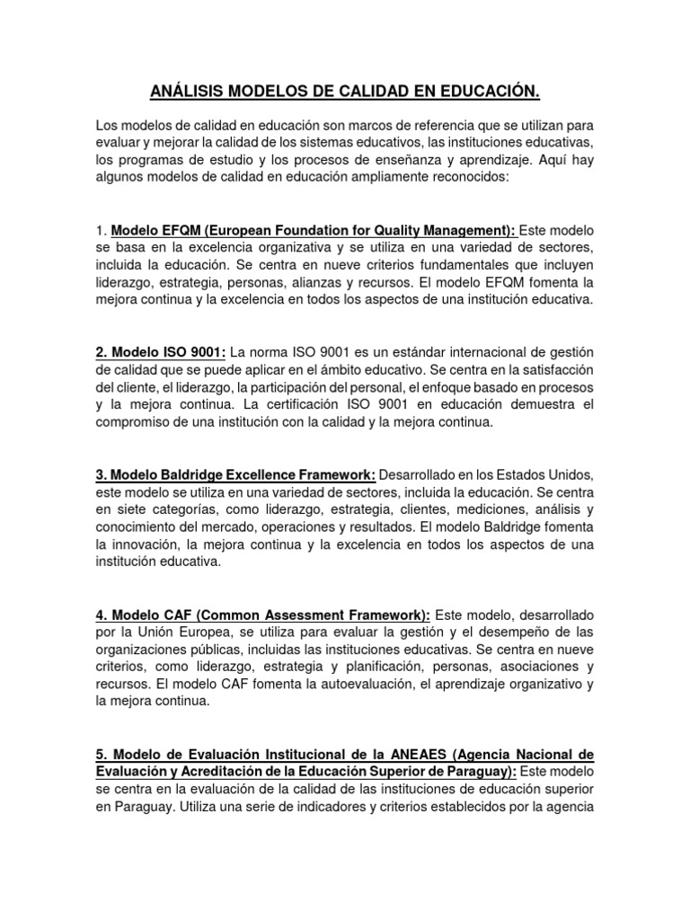 Modelo de Calidad Educativa | Descargar gratis PDF | Calidad (comercial ...