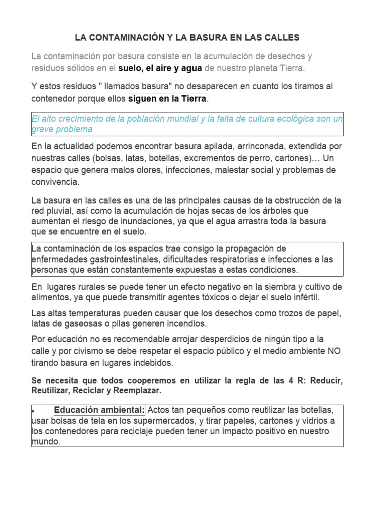 Contaminación y Basura en las Calles | PDF | Residuos | Contaminación