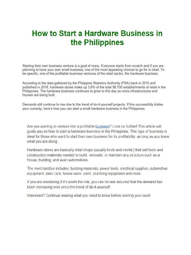 How To Start A Hardware Business in The Philippines PDF