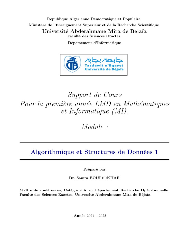 Cours d'Algorithmique et Structures de Données | PDF | Langage de ...