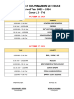 Quarterly Examination Schedule