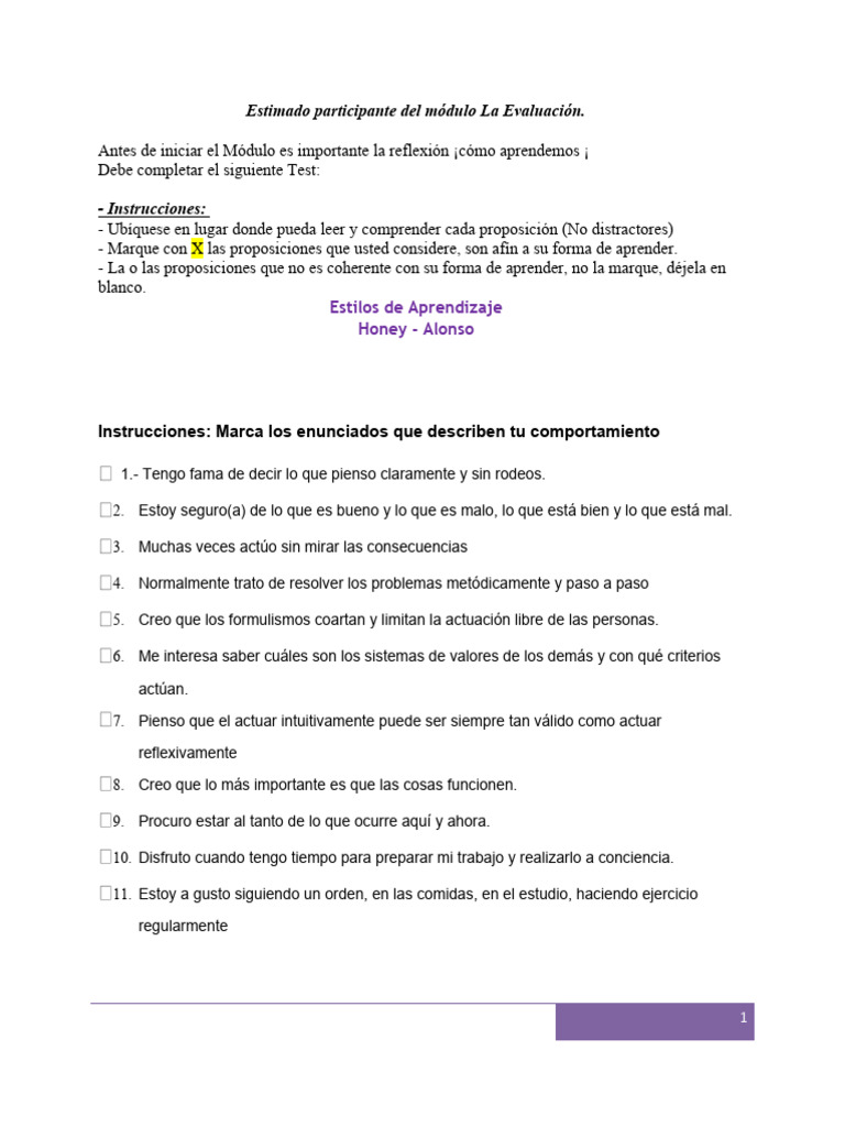 Test de Estilos de Aprendizaje Honey-Alonso | PDF | Crecimiento ...