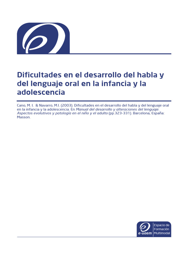 Dificultades del habla en infancia y adolescencia | PDF | Estudios de ...