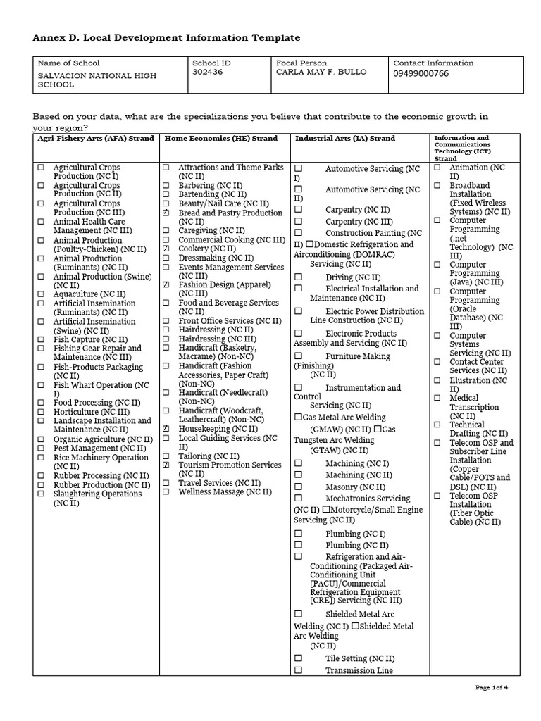 Local Development Info: School Specializations | PDF | Welding ...